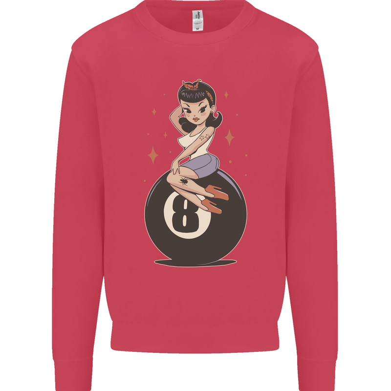 8-Ball Pinup Pool Kids Sweatshirt Jumper Heliconia