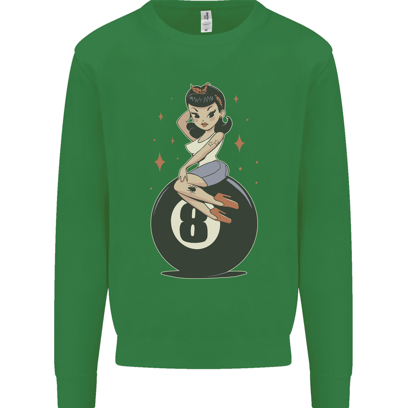 8-Ball Pinup Pool Kids Sweatshirt Jumper Irish Green