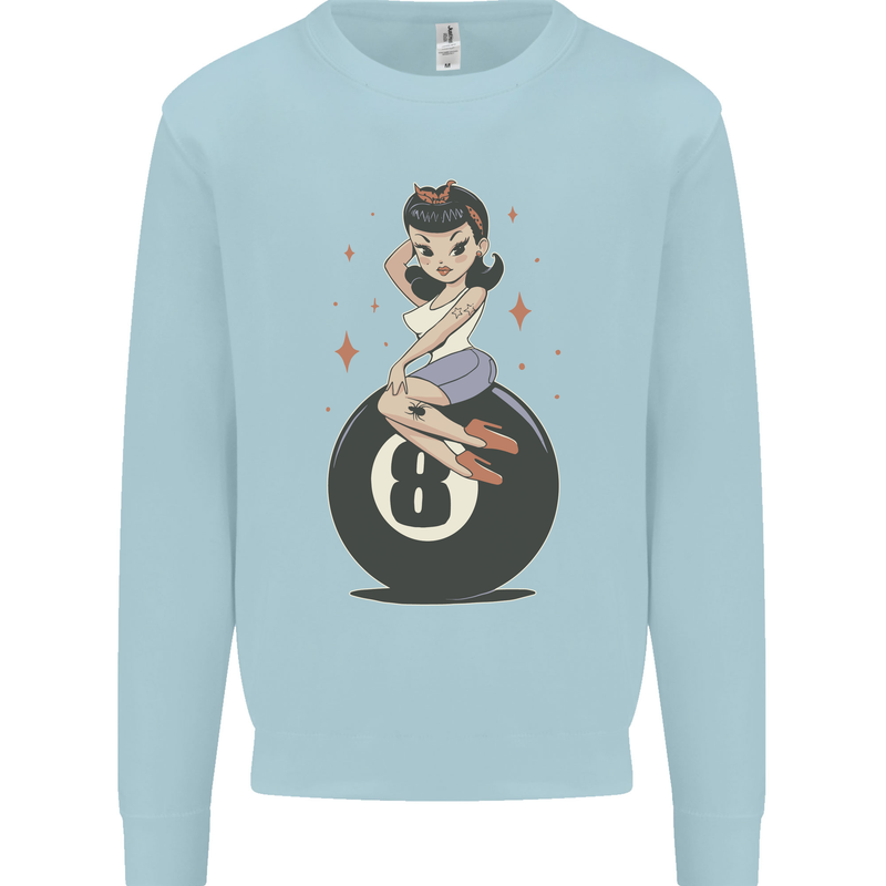 8-Ball Pinup Pool Kids Sweatshirt Jumper Light Blue