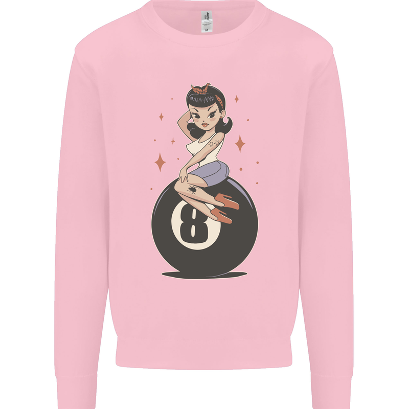 8-Ball Pinup Pool Kids Sweatshirt Jumper Light Pink