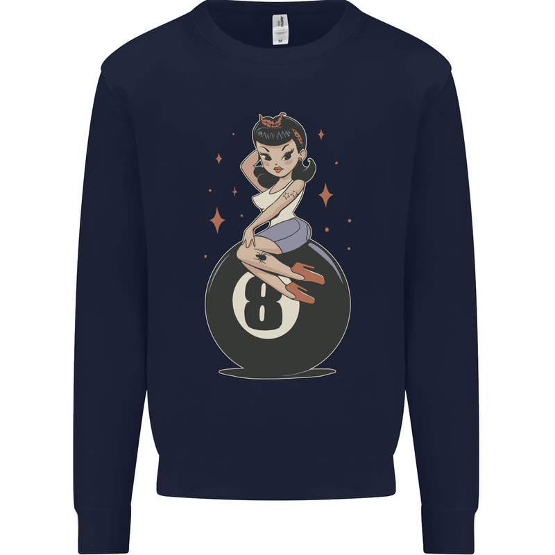 8-Ball Pinup Pool Kids Sweatshirt Jumper Navy Blue