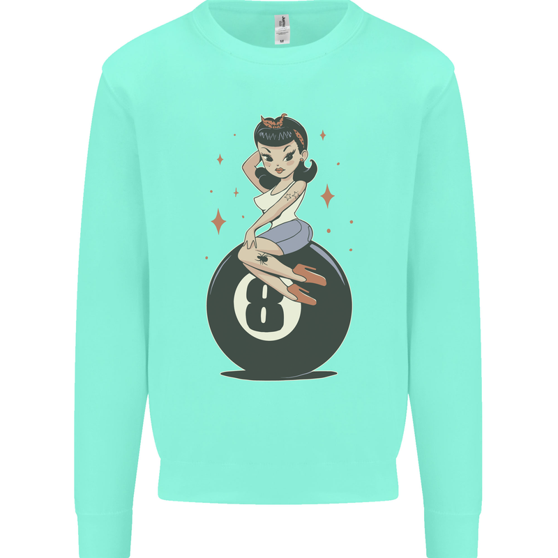 8-Ball Pinup Pool Kids Sweatshirt Jumper Peppermint