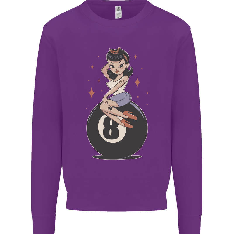 8-Ball Pinup Pool Kids Sweatshirt Jumper Purple