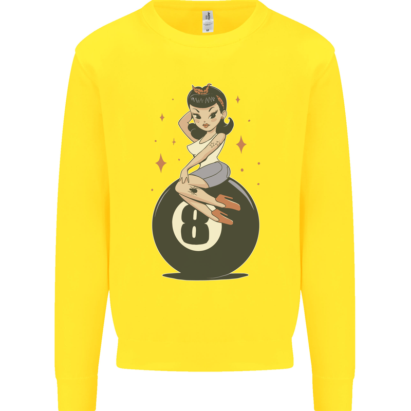 8-Ball Pinup Pool Kids Sweatshirt Jumper Yellow