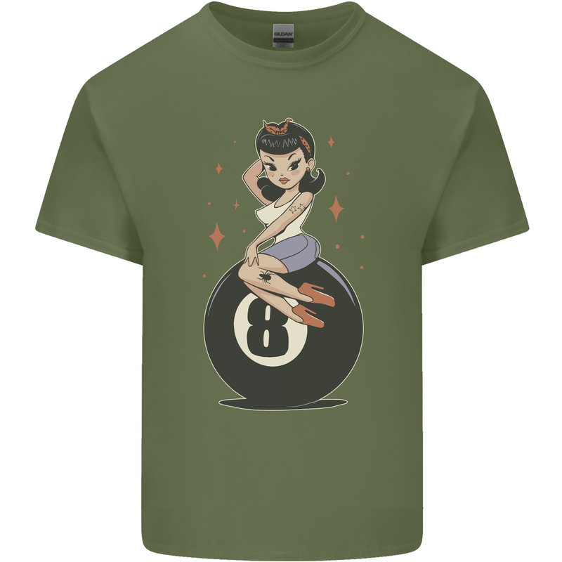 8-Ball Pinup Pool Mens Cotton T-Shirt Tee Top Military Green