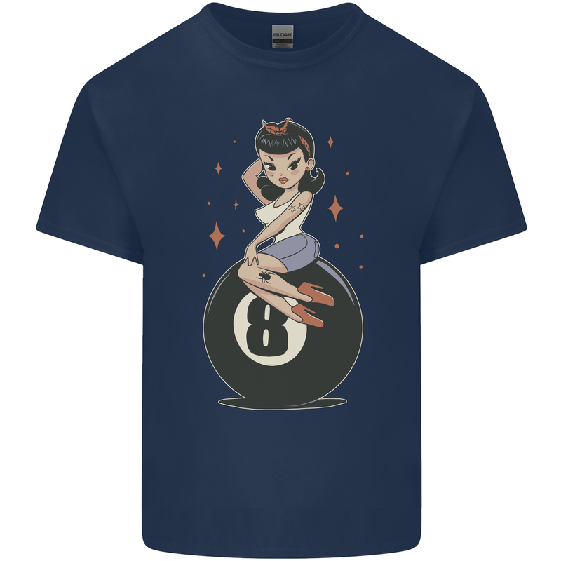 8-Ball Pinup Pool Mens Cotton T-Shirt Tee Top Navy Blue