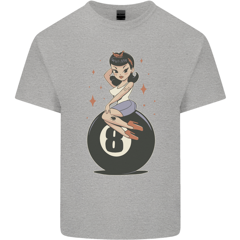 8-Ball Pinup Pool Mens Cotton T-Shirt Tee Top Sports Grey