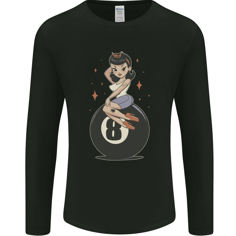 8-Ball Pinup Pool Mens Long Sleeve T-Shirt Black