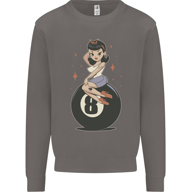 8-Ball Pinup Pool Mens Sweatshirt Jumper Charcoal