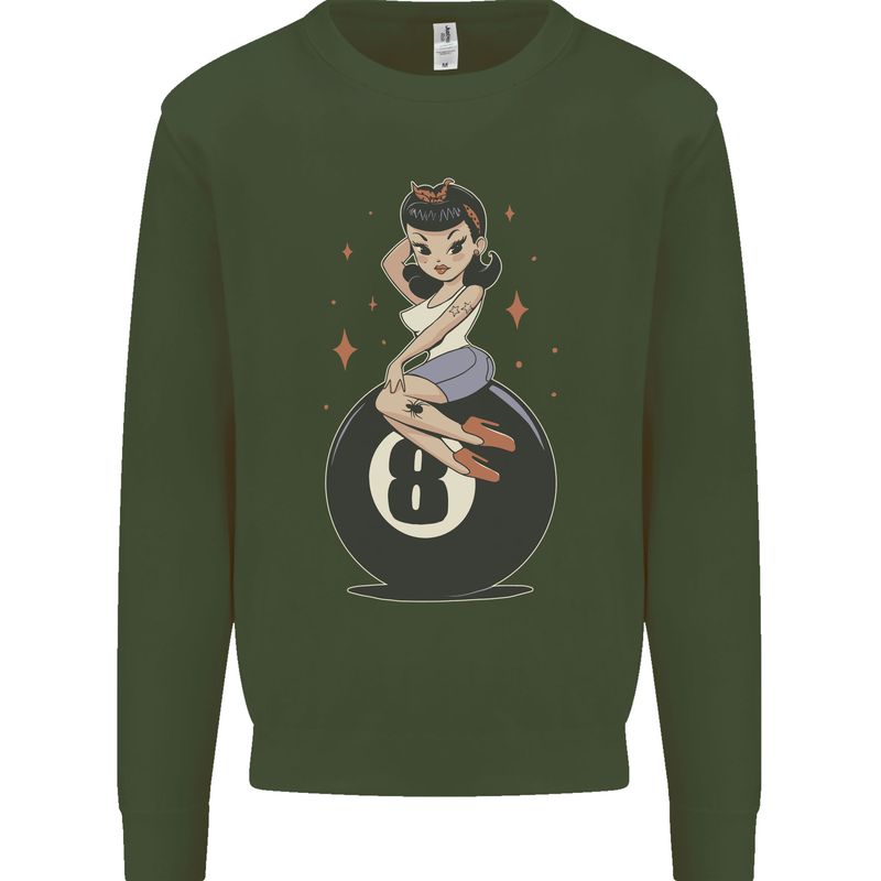 8-Ball Pinup Pool Mens Sweatshirt Jumper Forest Green