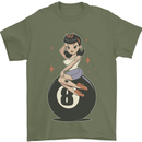 8-Ball Pinup Pool Mens T-Shirt 100% Cotton Military Green