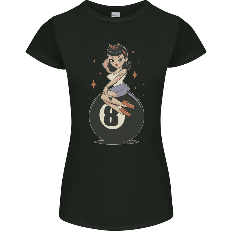 8-Ball Pinup Pool Womens Petite Cut T-Shirt Black