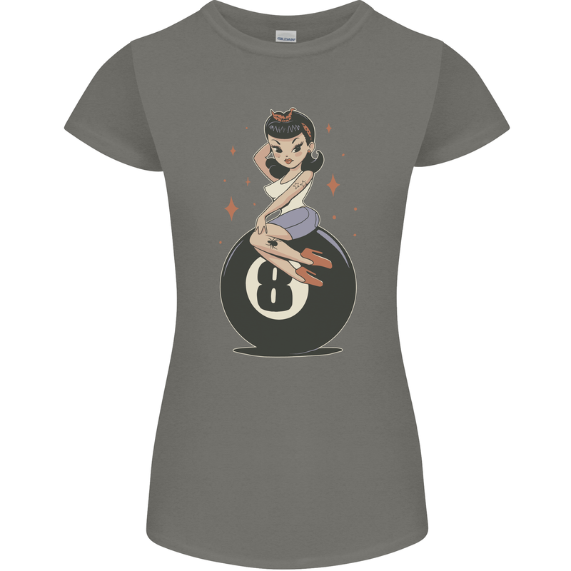 8-Ball Pinup Pool Womens Petite Cut T-Shirt Charcoal