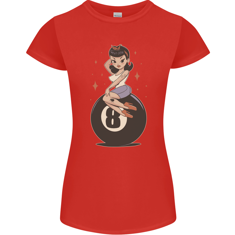 8-Ball Pinup Pool Womens Petite Cut T-Shirt Red