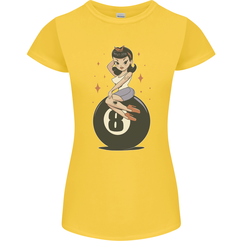 8-Ball Pinup Pool Womens Petite Cut T-Shirt Yellow