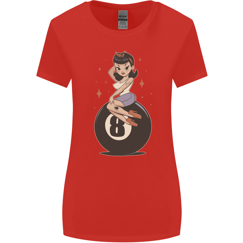 8-Ball Pinup Pool Womens Wider Cut T-Shirt Red