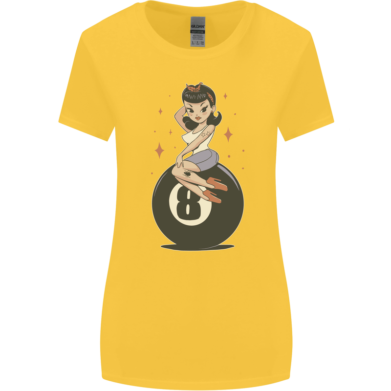 8-Ball Pinup Pool Womens Wider Cut T-Shirt Yellow