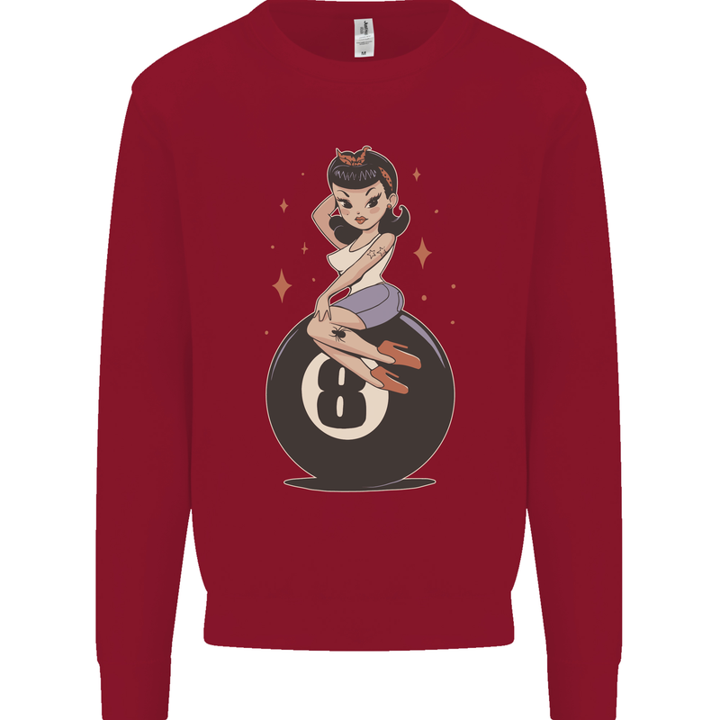 8-Ball Pool Pinup Kids Sweatshirt Jumper Red