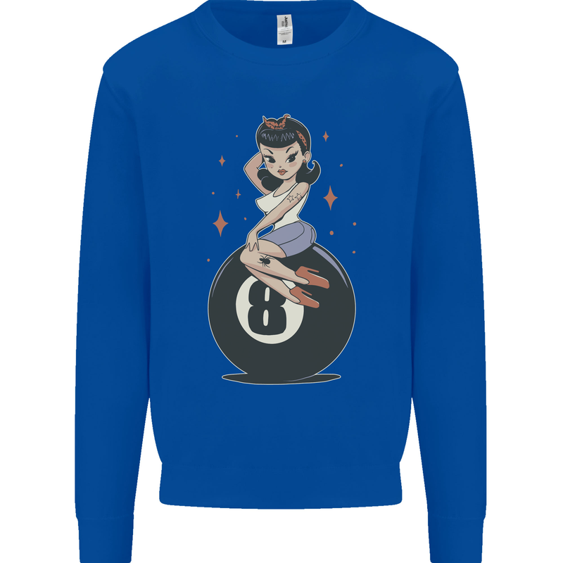 8-Ball Pool Pinup Kids Sweatshirt Jumper Royal Blue