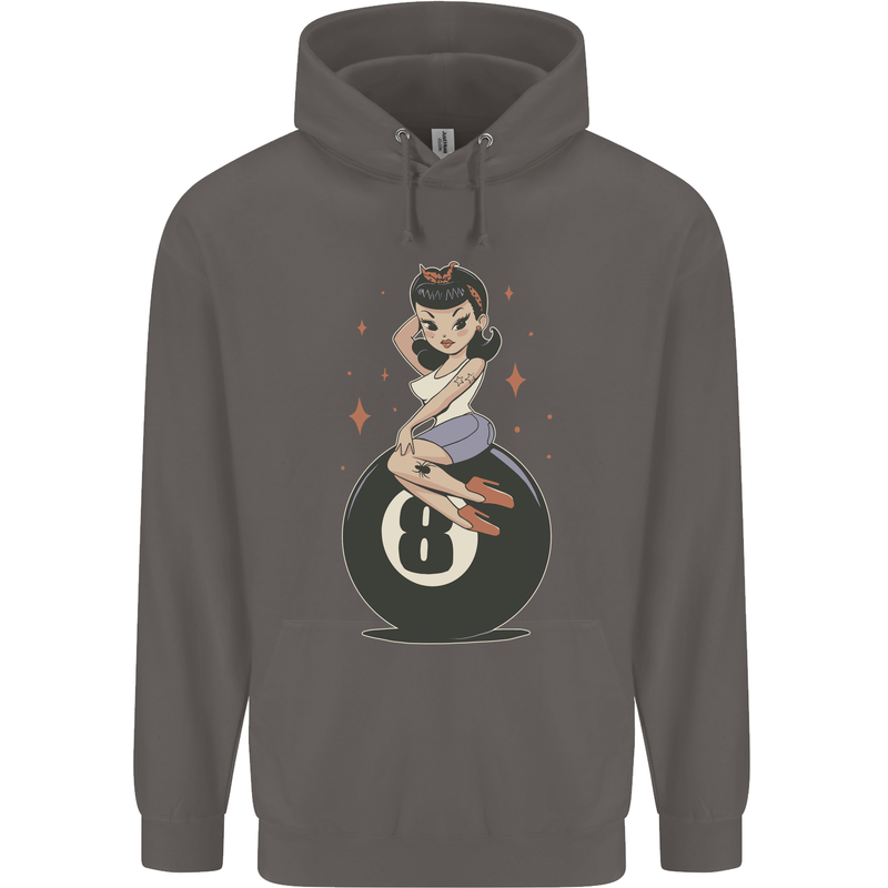 8-Ball Pool Pinup Mens 80% Cotton Hoodie Charcoal