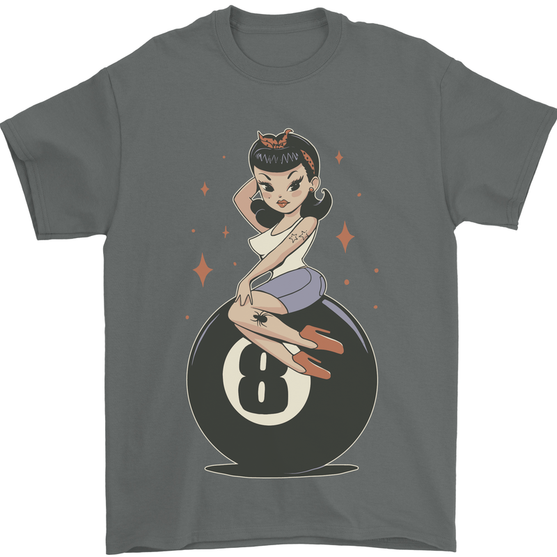 8-Ball Pool Pinup Mens T-Shirt 100% Cotton Charcoal