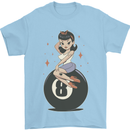 8-Ball Pool Pinup Mens T-Shirt 100% Cotton Light Blue
