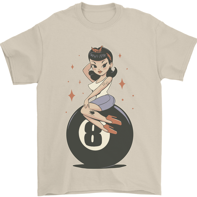 8-Ball Pool Pinup Mens T-Shirt 100% Cotton Sand