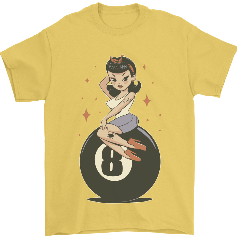 8-Ball Pool Pinup Mens T-Shirt 100% Cotton Yellow