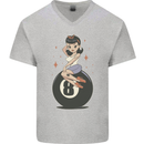 8-Ball Pool Pinup Mens V-Neck Cotton T-Shirt Sports Grey