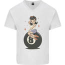 8-Ball Pool Pinup Mens V-Neck Cotton T-Shirt White
