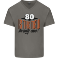 80th Birthday 80 is the New 21 Funny Mens V-Neck Cotton T-Shirt Charcoal