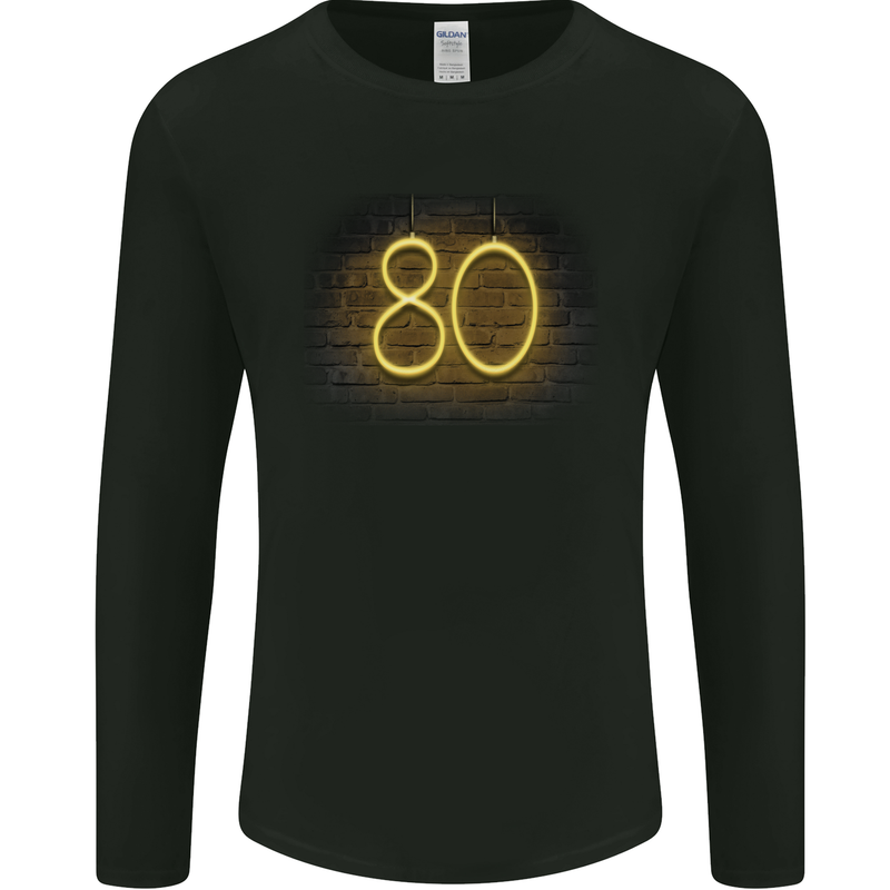 80th Birthday Neon Lights 80 Year Old Mens Long Sleeve T-Shirt Black