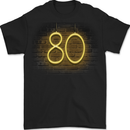 80th Birthday Neon Lights 80 Year Old Mens T-Shirt 100% Cotton BLACK