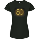 80th Birthday Neon Lights 80 Year Old Womens Petite Cut T-Shirt Black