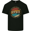 80th Birthday  Vintage Made In 1943 Mens Cotton T-Shirt Tee Top Black