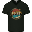 80th Birthday  Vintage Made In 1943 Mens V-Neck Cotton T-Shirt Black