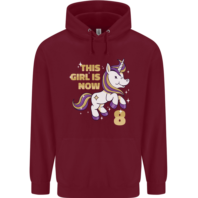 8 Year Old Birthday Girl Magical Unicorn 8th Childrens Kids Hoodie Maroon