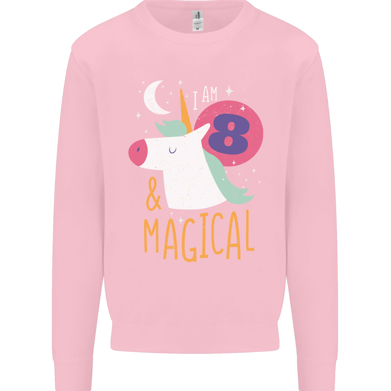 8 Year Old Birthday Girl Magical Unicorn 8th Kids Sweatshirt Jumper Light Pink