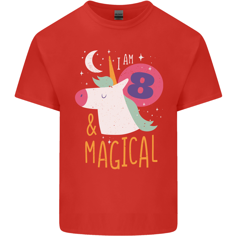8 Year Old Birthday Girl Magical Unicorn 8th Kids T-Shirt Childrens Red