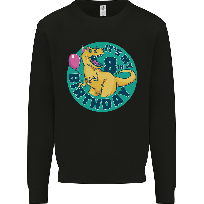 8th Birthday Dinosaur T-Rex 8 Year Old Kids Sweatshirt Jumper Black