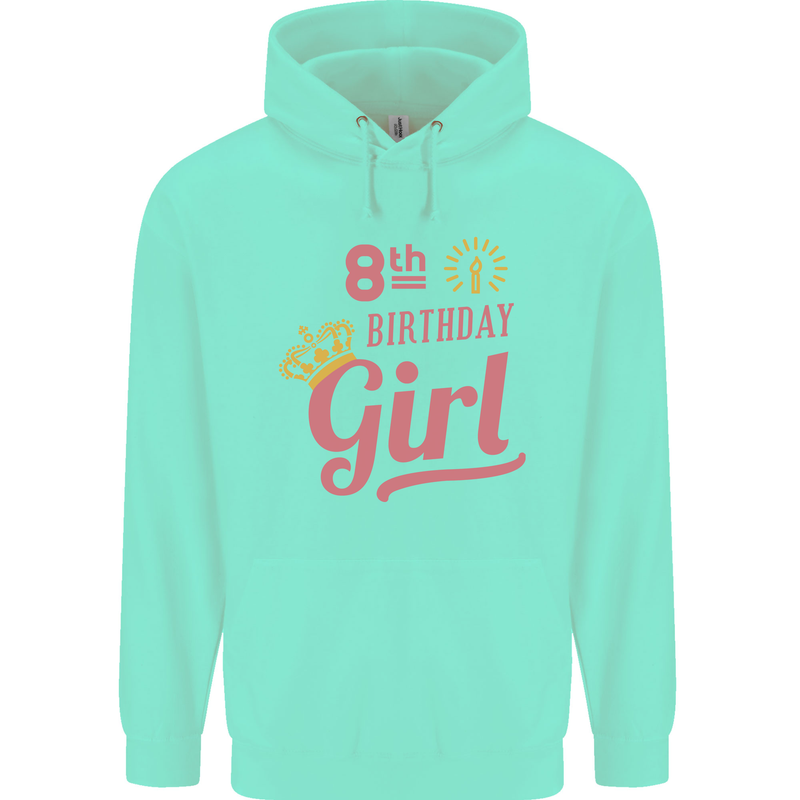 8th Birthday Girl 8 Year Old Princess Childrens Kids Hoodie Peppermint