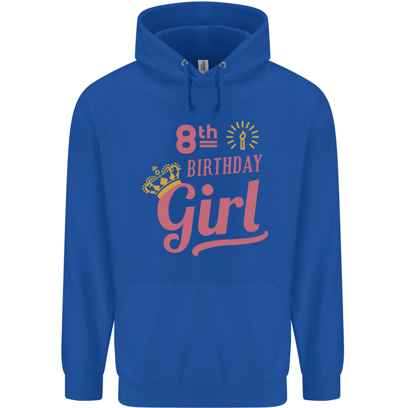 8th Birthday Girl 8 Year Old Princess Childrens Kids Hoodie Royal Blue