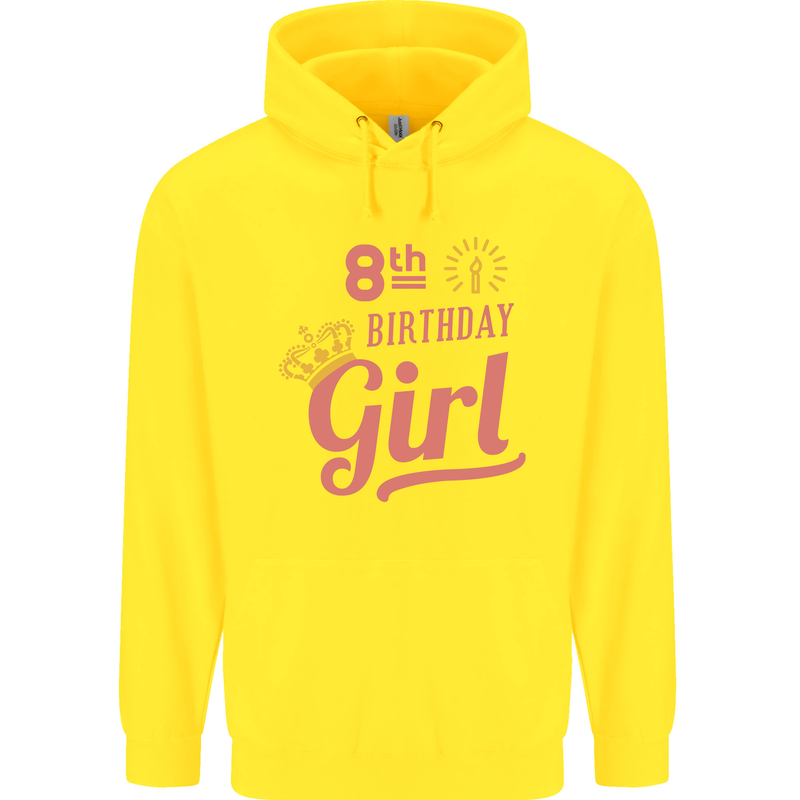 8th Birthday Girl 8 Year Old Princess Childrens Kids Hoodie Yellow