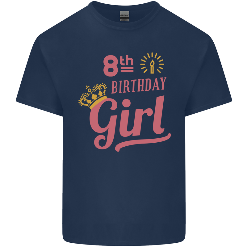 8th Birthday Girl 8 Year Old Princess Kids T-Shirt Childrens Navy Blue