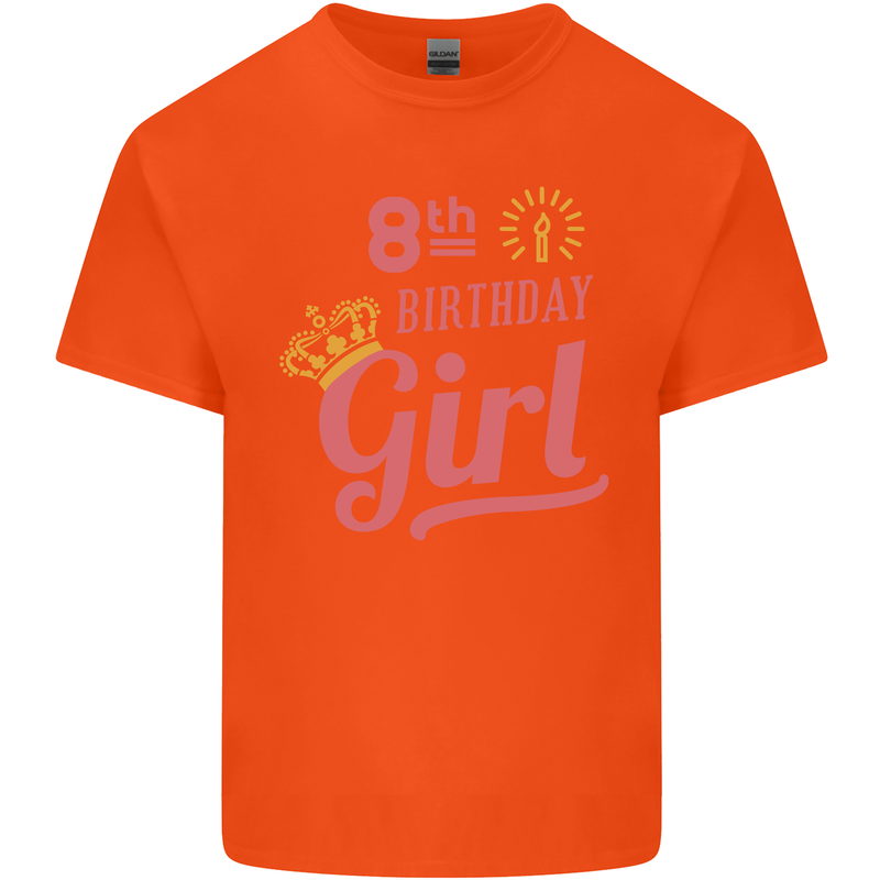 8th Birthday Girl 8 Year Old Princess Kids T-Shirt Childrens Orange