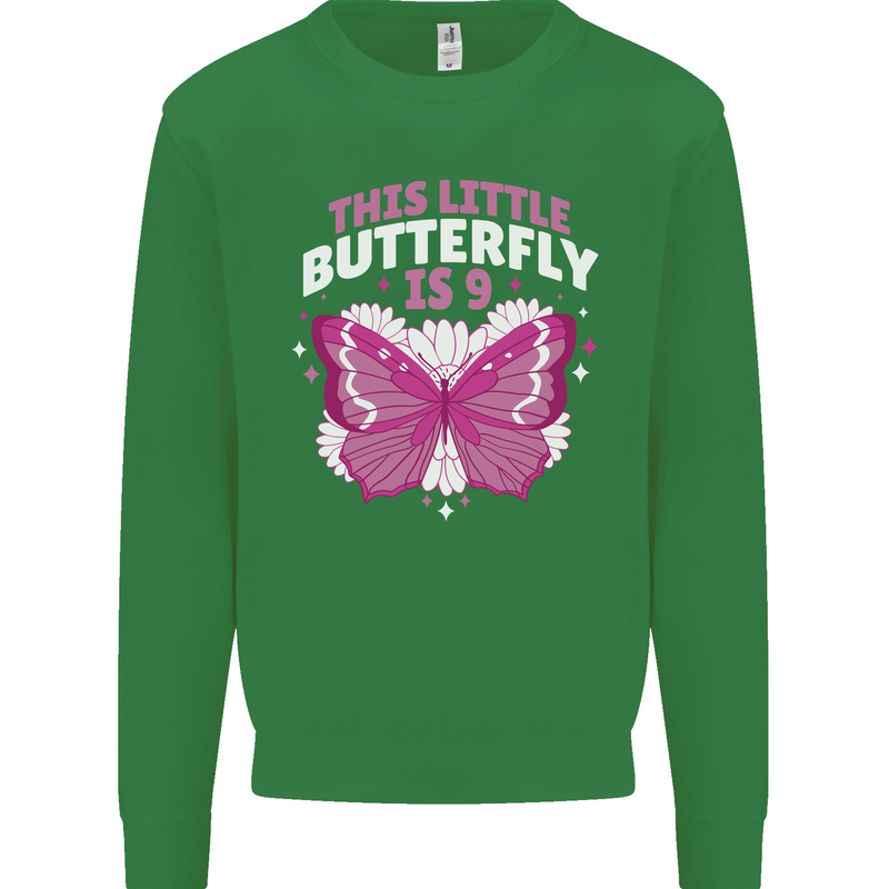 9 Year Old Birthday Butterfly 9th Kids Sweatshirt Jumper Irish Green