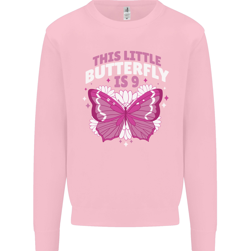 9 Year Old Birthday Butterfly 9th Kids Sweatshirt Jumper Light Pink