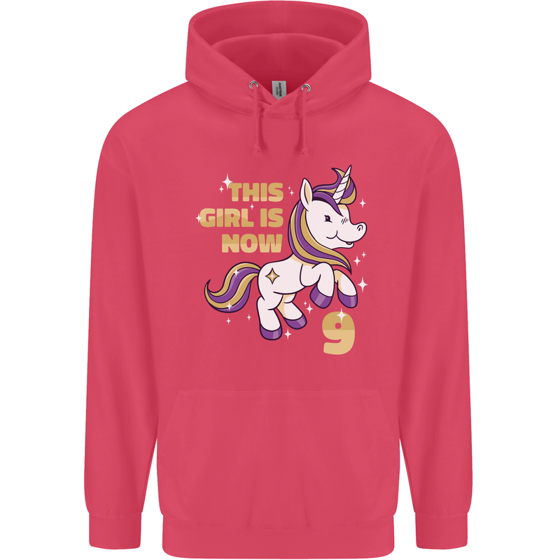 9 Year Old Birthday Girl Magical Unicorn 9th Childrens Kids Hoodie Heliconia