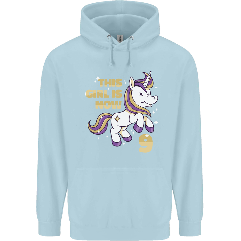 9 Year Old Birthday Girl Magical Unicorn 9th Childrens Kids Hoodie Light Blue