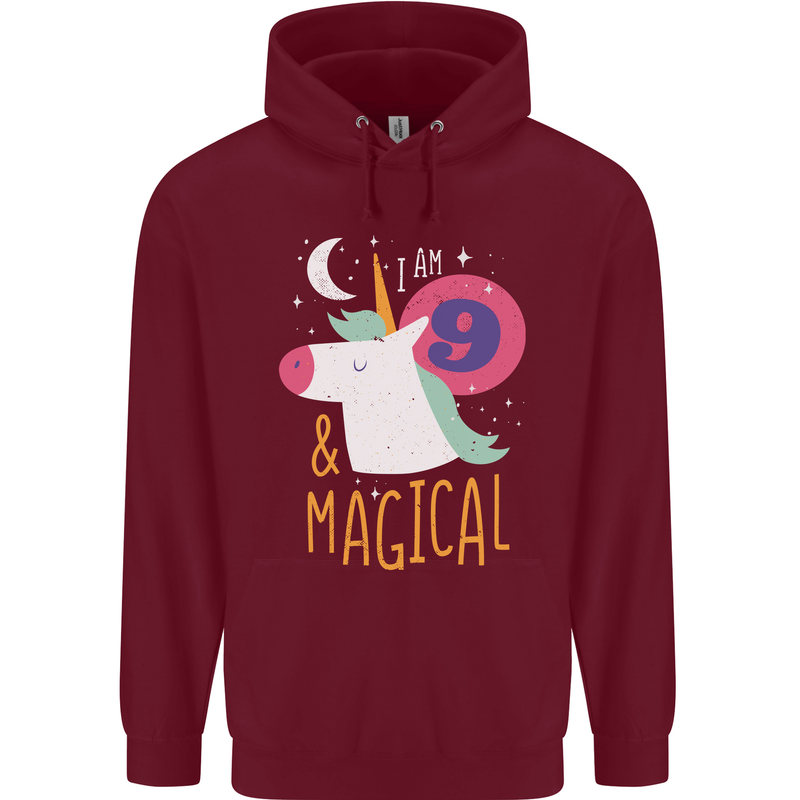 9 Year Old Birthday Girl Magical Unicorn 9th Childrens Kids Hoodie Maroon